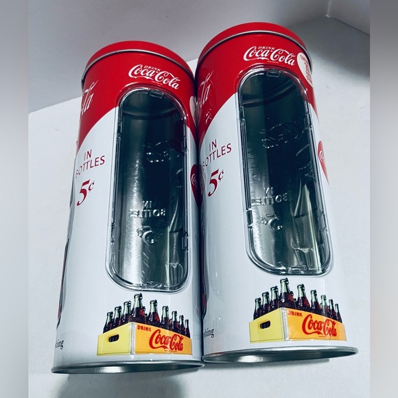 Coca-Cola Red and White Holder/Dispenser Tin Drinking Straw Canisters - Picture 7 of 10